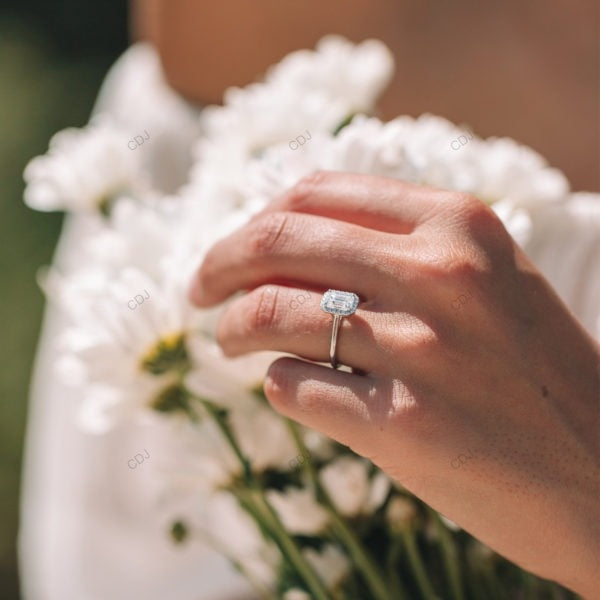 Emerald Cut Lab Diamond Classic Gold Halo Ring