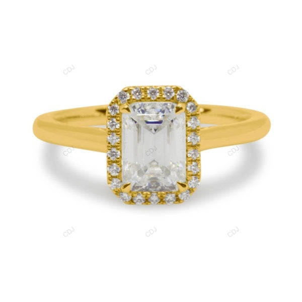Emerald Cut Lab Diamond Classic Gold Halo Ring