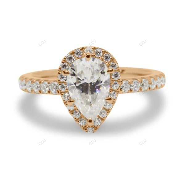 Pear Cut Halo Setting Lab Grown Diamond Gold Ring