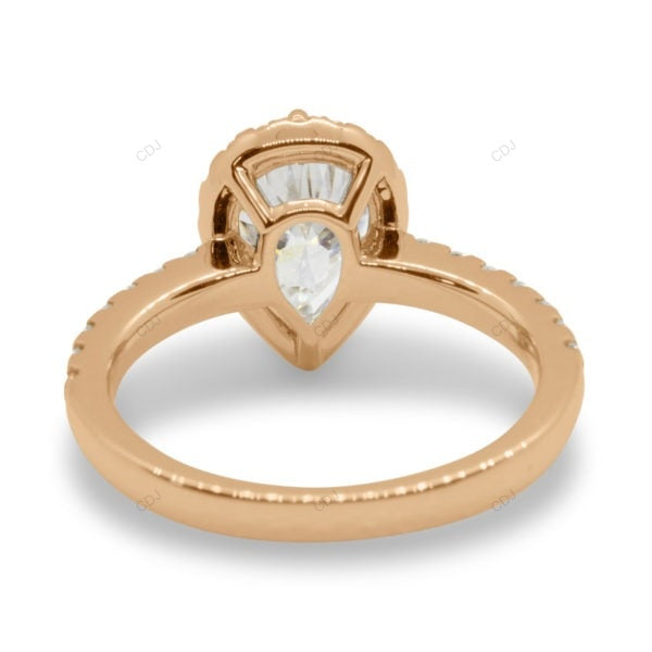 Pear Cut Halo Setting Lab Grown Diamond Gold Ring