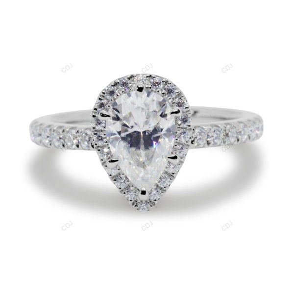 Pear Cut Halo Setting Lab Grown Diamond Gold Ring