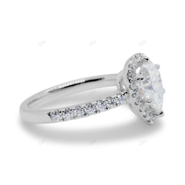 Pear Cut Halo Setting Lab Grown Diamond Gold Ring