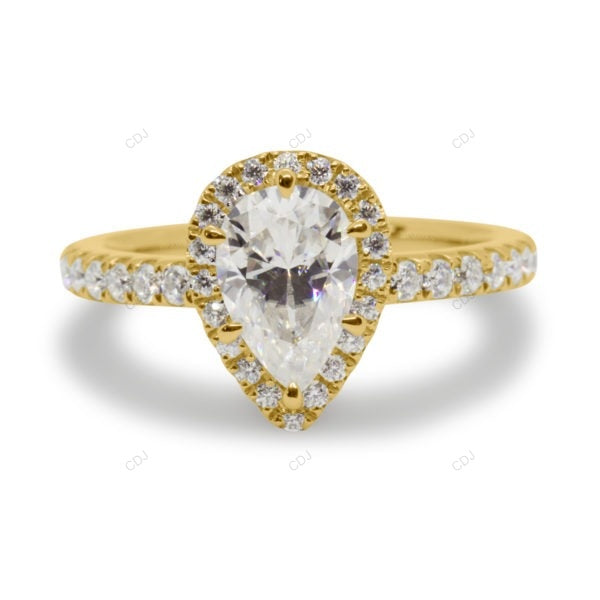 Pear Cut Halo Setting Lab Grown Diamond Gold Ring