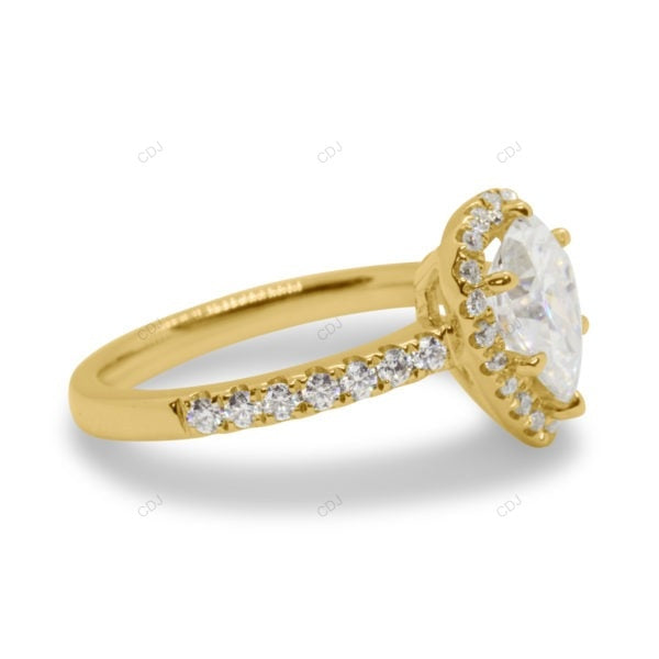 Pear Cut Halo Setting Lab Grown Diamond Gold Ring