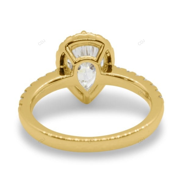 Pear Cut Halo Setting Lab Grown Diamond Gold Ring