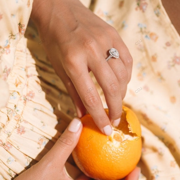 Pear Cut Lab Grown Diamond Classic Style Gold Ring