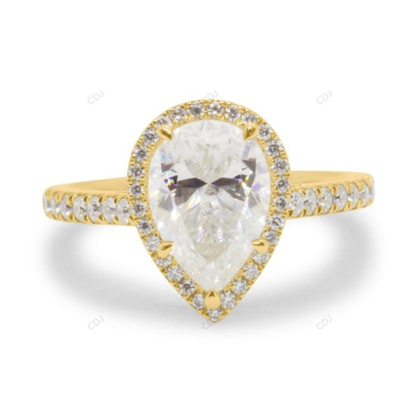 Pear Cut Lab Grown Diamond Classic Style Gold Ring