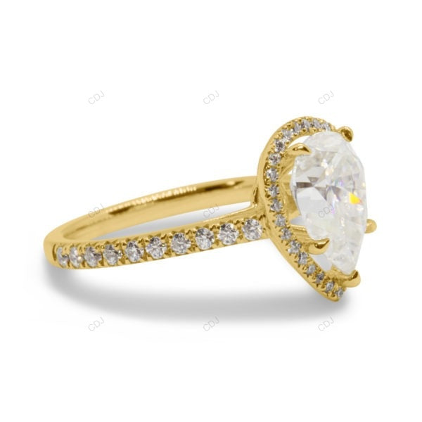 Pear Cut Lab Grown Diamond Classic Style Gold Ring