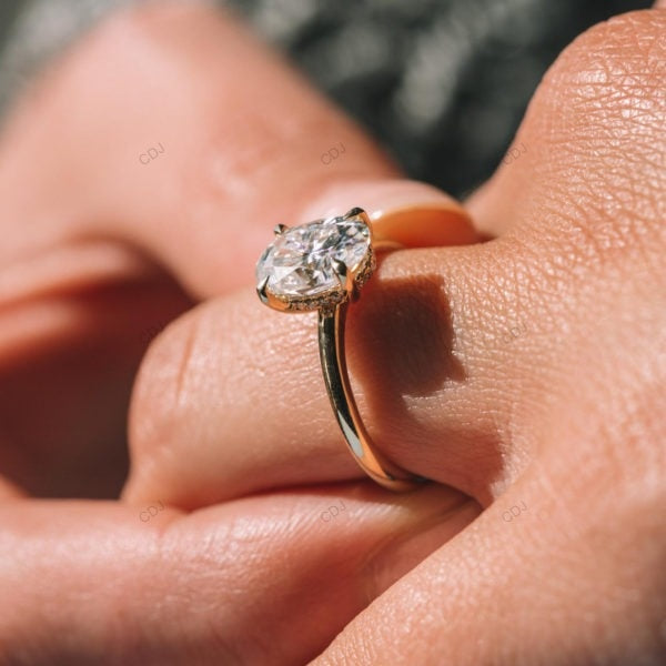 Hidden Halo Oval Cut Lab Diamond Gold Ring