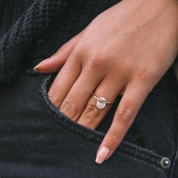 Hidden Halo Oval Cut Lab Diamond Gold Ring