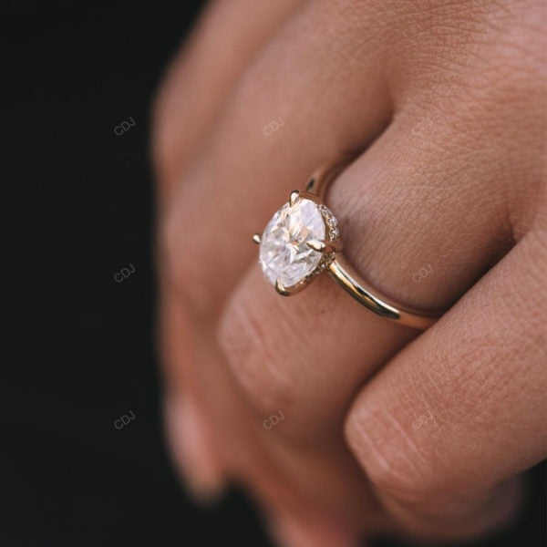 Hidden Halo Oval Cut Lab Diamond Gold Ring