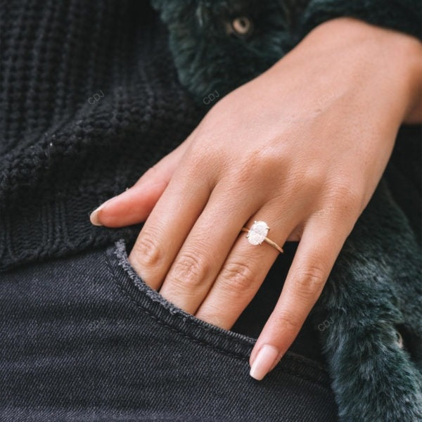 Hidden Halo Oval Cut Lab Diamond Gold Ring
