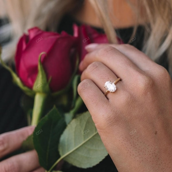Hidden Halo Oval Cut Lab Diamond Gold Ring