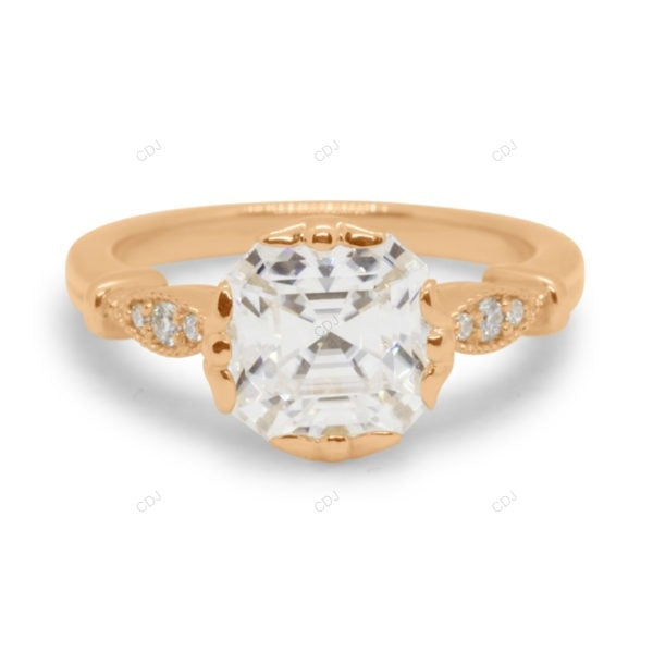 Asscher Cut Lab Grown Diamond Vintage Gold Ring