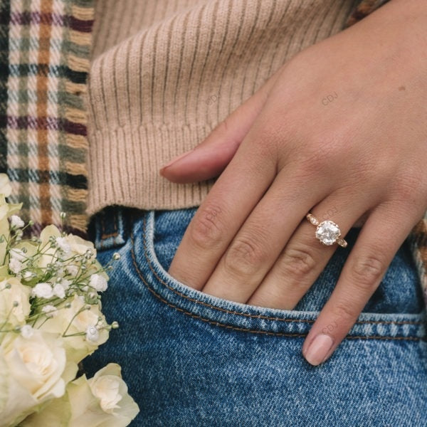 Asscher Cut Lab Grown Diamond Vintage Gold Ring