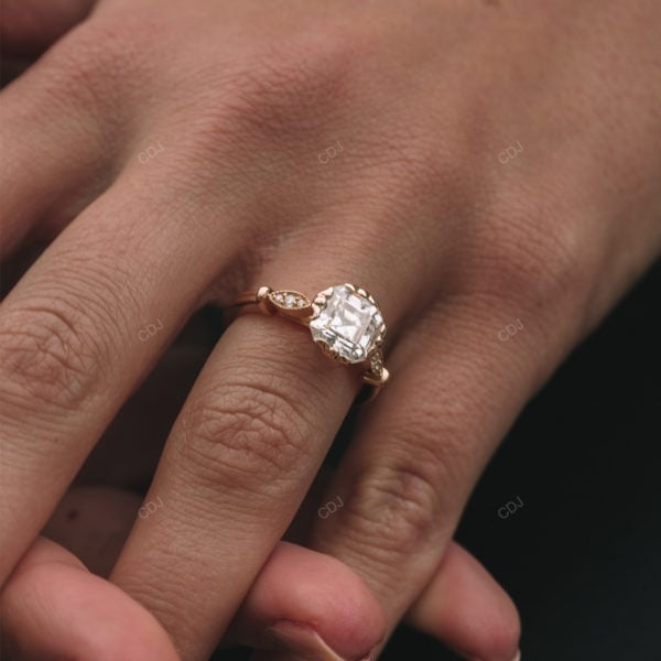 Asscher Cut Lab Grown Diamond Vintage Gold Ring