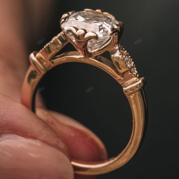 Asscher Cut Lab Grown Diamond Vintage Gold Ring
