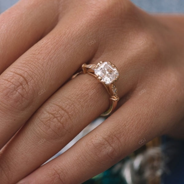 Asscher Cut Lab Grown Diamond Vintage Gold Ring