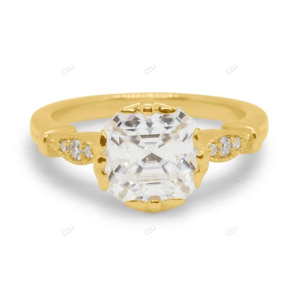 Asscher Cut Lab Grown Diamond Vintage Gold Ring