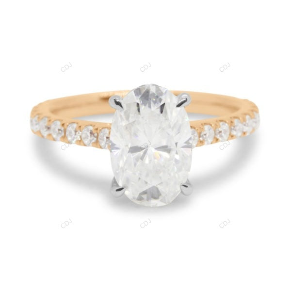 Two Tone Oval Cut Cluster Lab Grown Diamond Ring