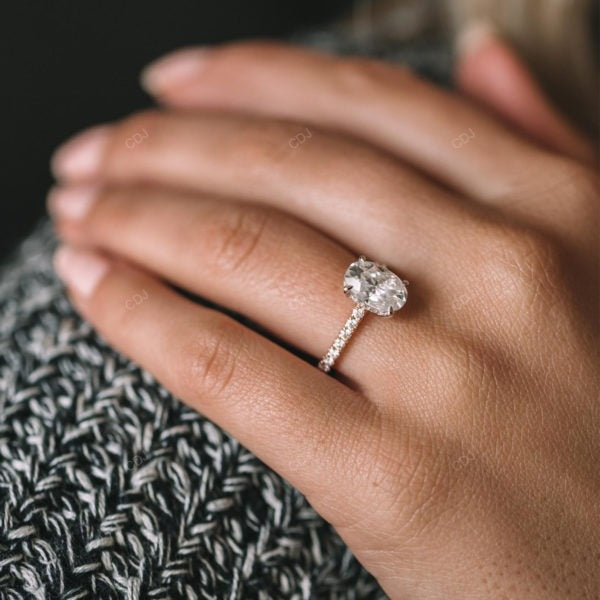 Two Tone Oval Cut Cluster Lab Grown Diamond Ring