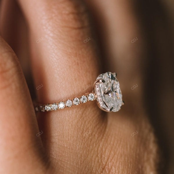 Two Tone Oval Cut Cluster Lab Grown Diamond Ring