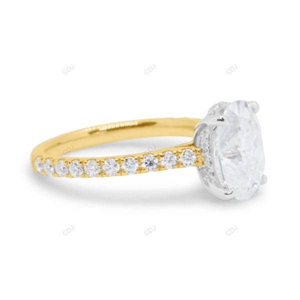 Two Tone Oval Cut Cluster Lab Grown Diamond Ring