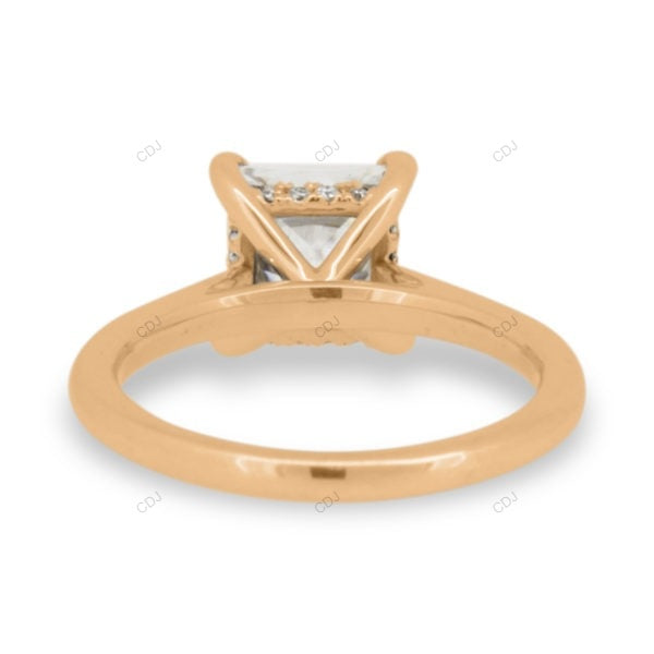 Princess Cut Lab Grown Diamond Hidden Halo Gold Ring