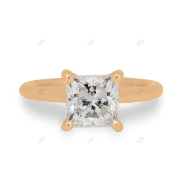 Princess Cut Lab Grown Diamond Hidden Halo Gold Ring