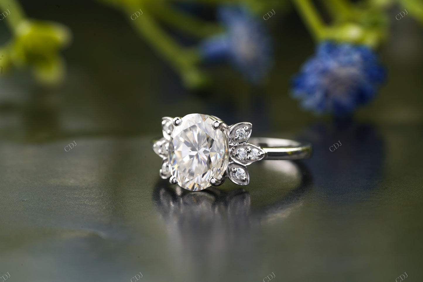 Floral Side Stone Lab Grown Diamond Ring