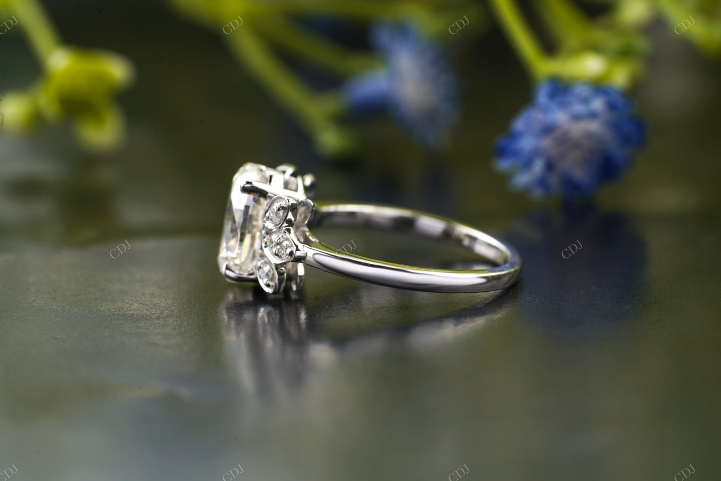 Floral Side Stone Lab Grown Diamond Ring