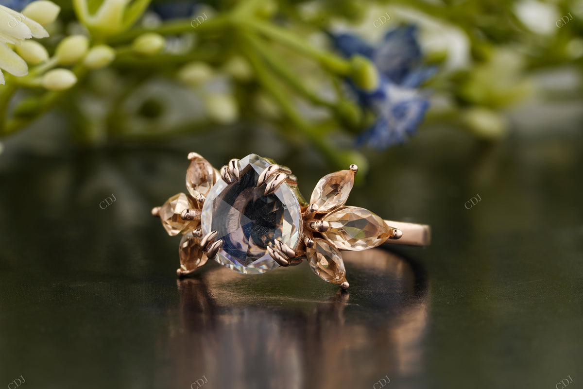 Floral Marquise Side Stone Moissanite Ring customdiamjewel