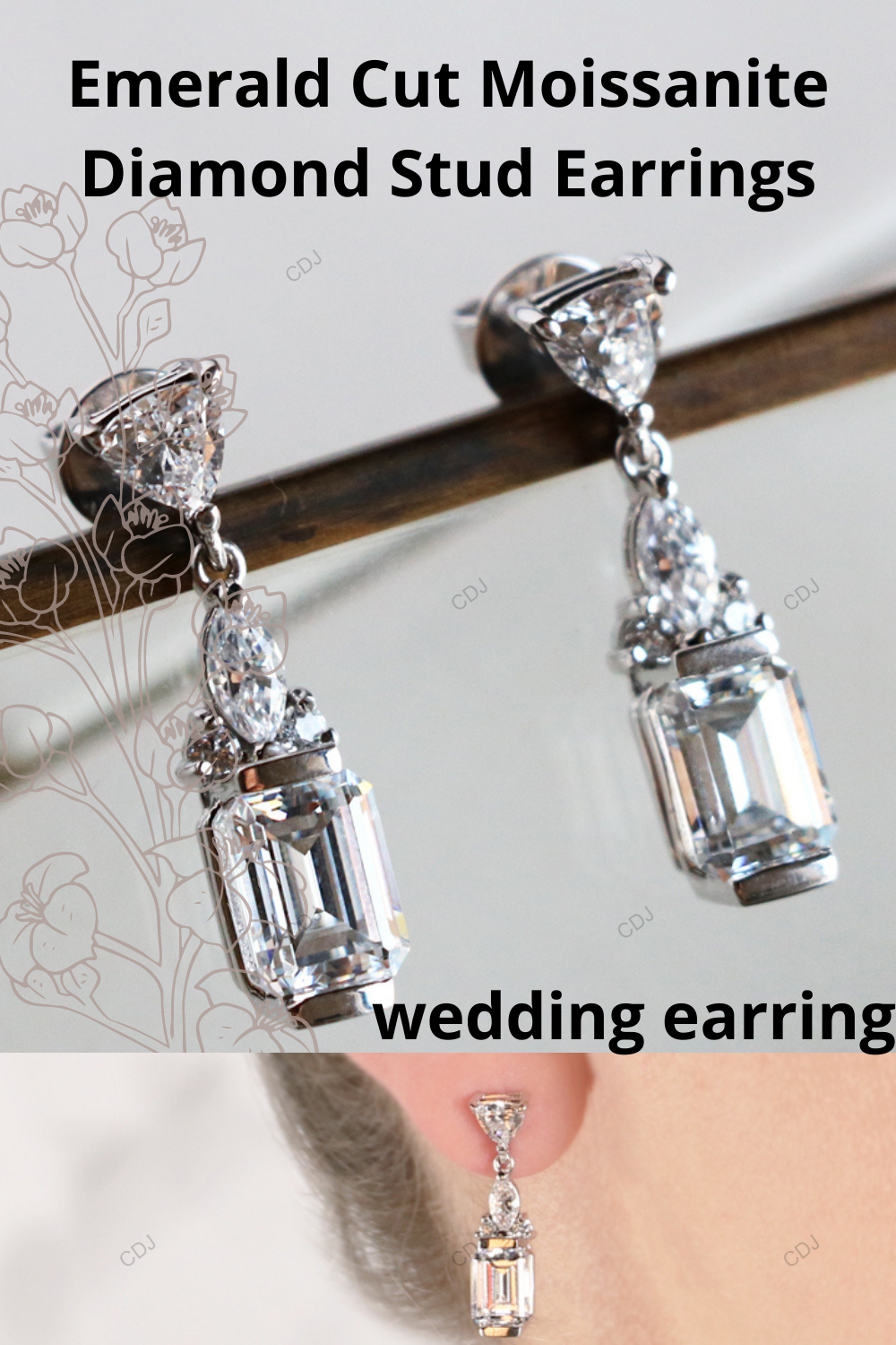 Emerald Cut Lab Grown Diamond Stud Earrings For Wedding