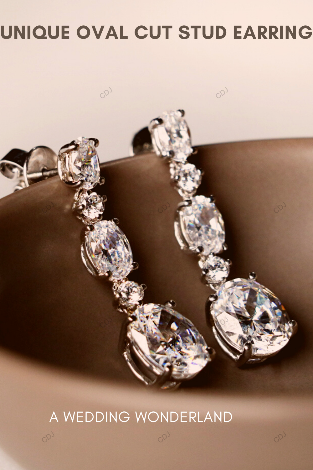 White Gold Lab Grown Diamond Unique Oval Cut Stud Earrings