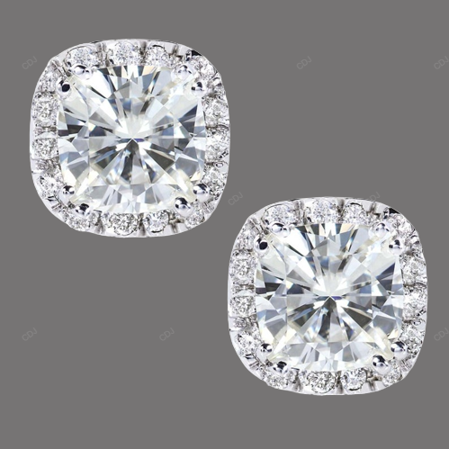Halo Setting Lab Grown Diamond Stud Earrings