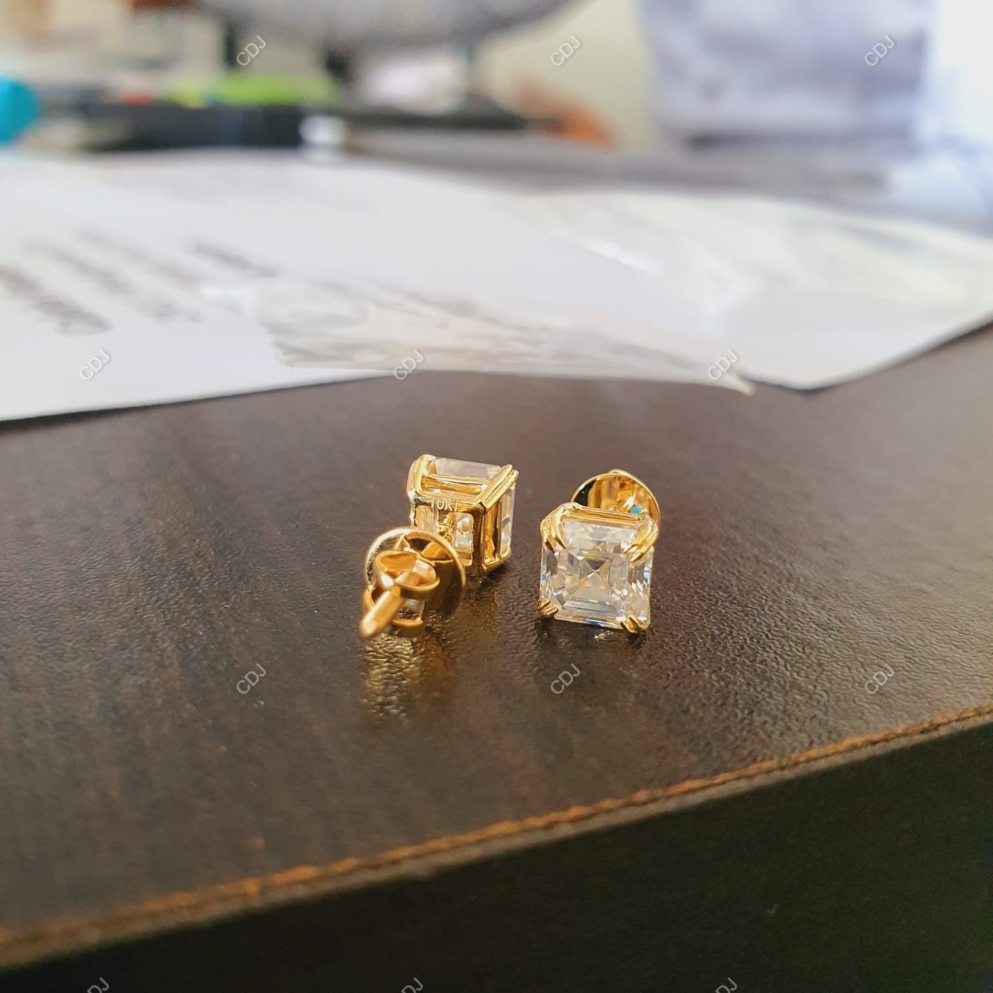 2.00 CTW 10K Yellow Gold Asscher Cut Diamond  Stud Earrings