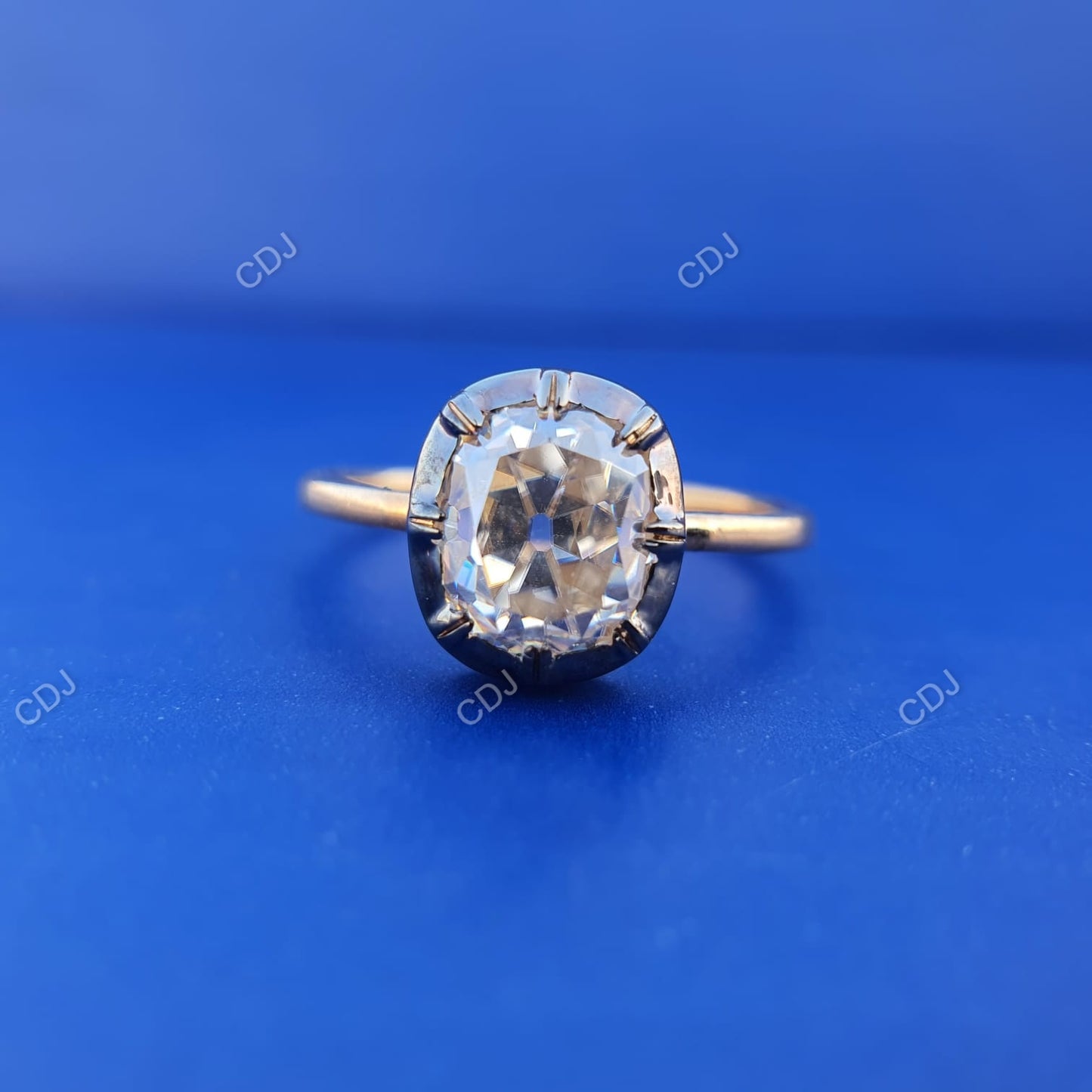 Old Mine Cut Lab Grown Diamond Solitaire Ring