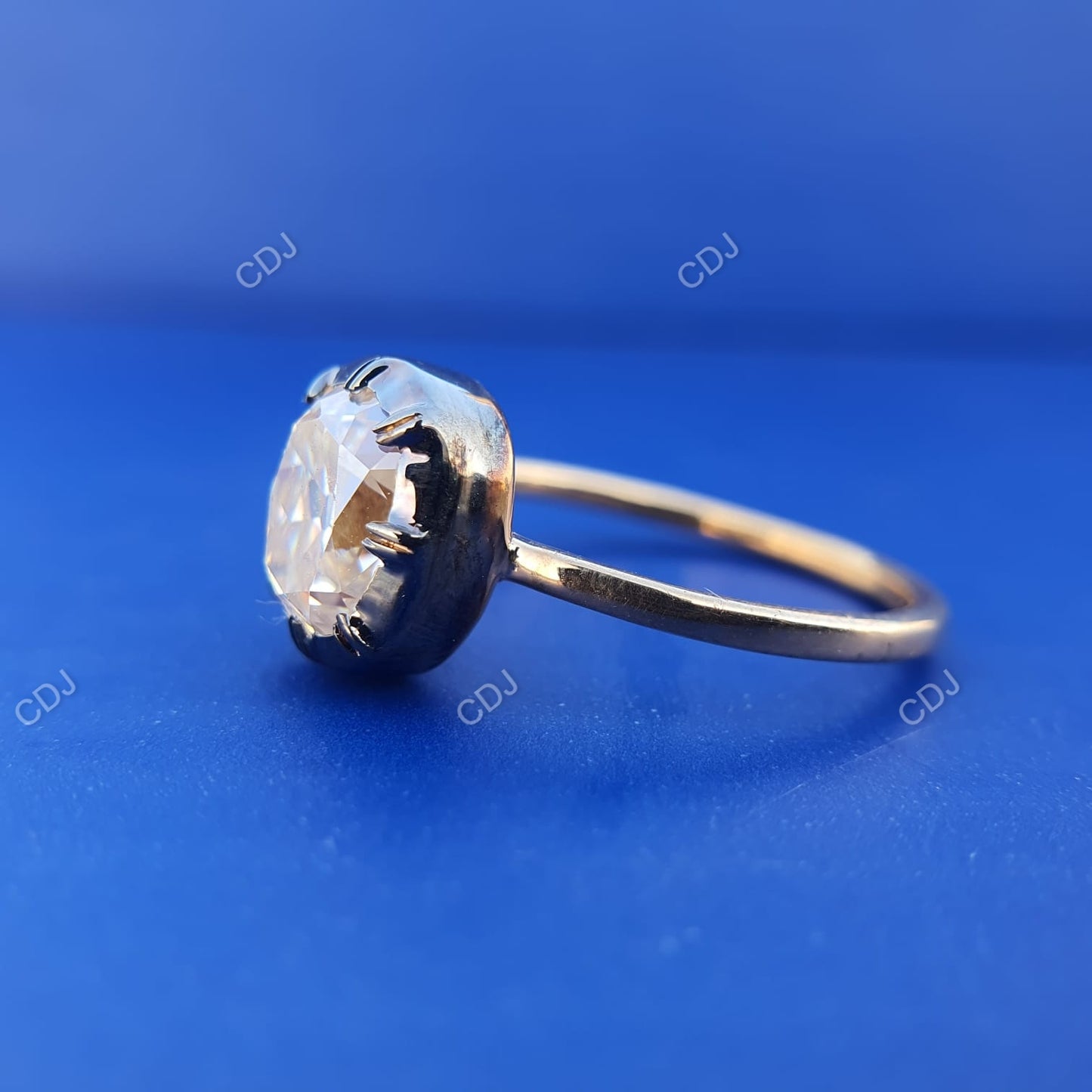 Old Mine Cut Lab Grown Diamond Solitaire Ring