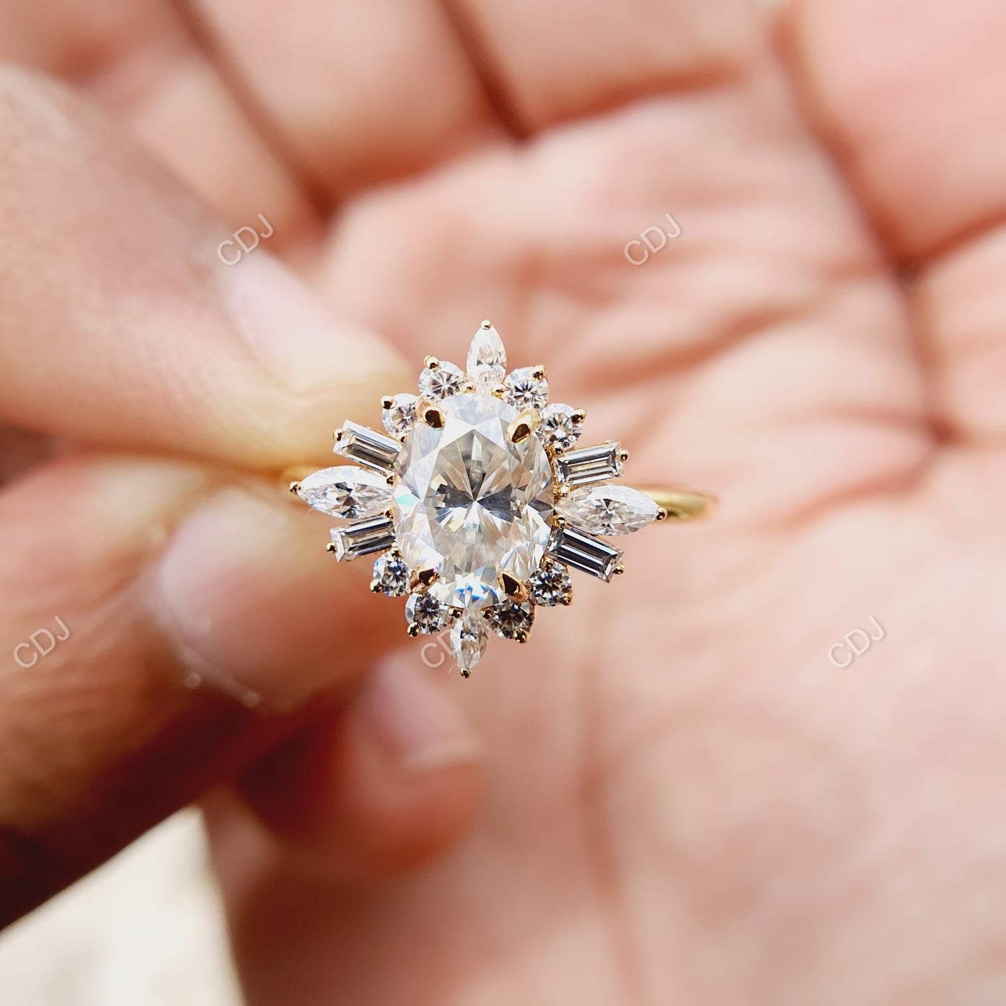 2 CTW Oval Lab Grown Diamond Cluster Engagement Ring