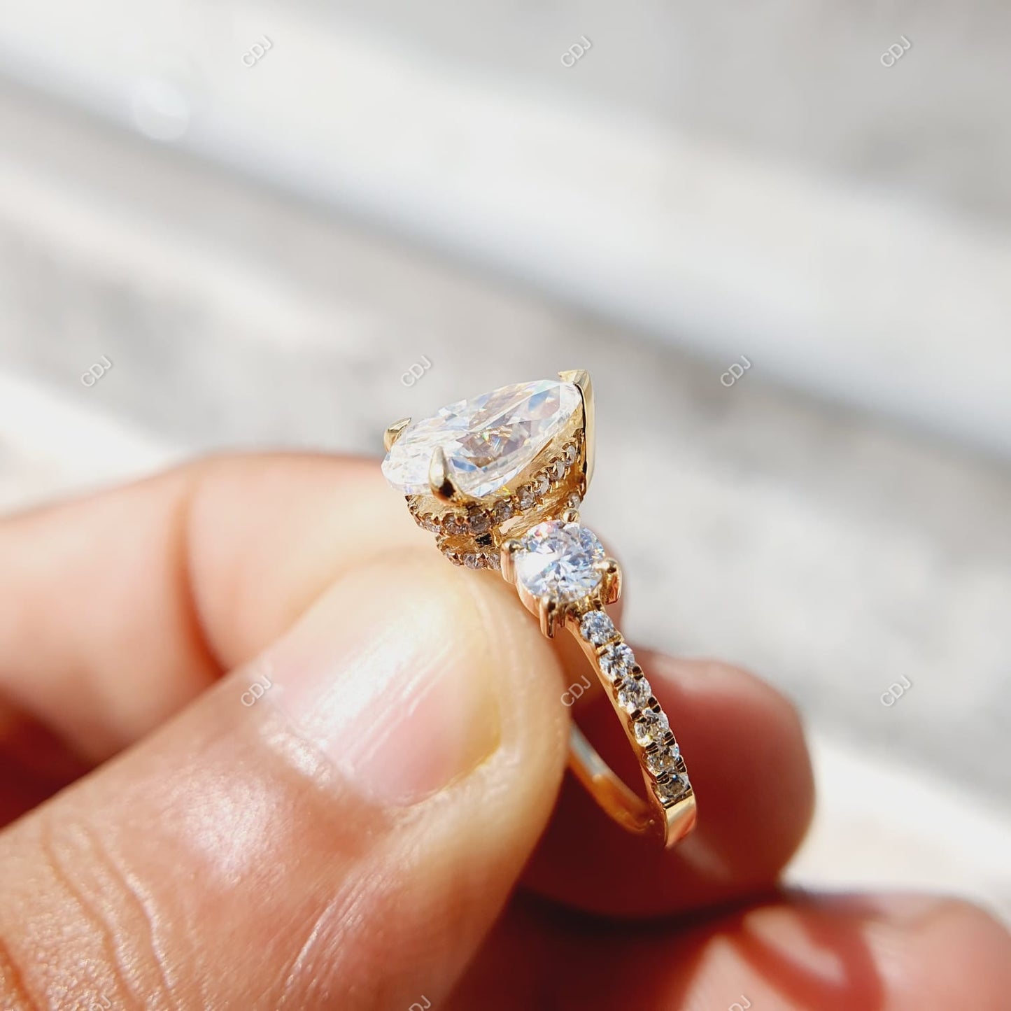 18K Gold 0.56 CTW Pear Cut Three-Stone Diamond Engagement Ring