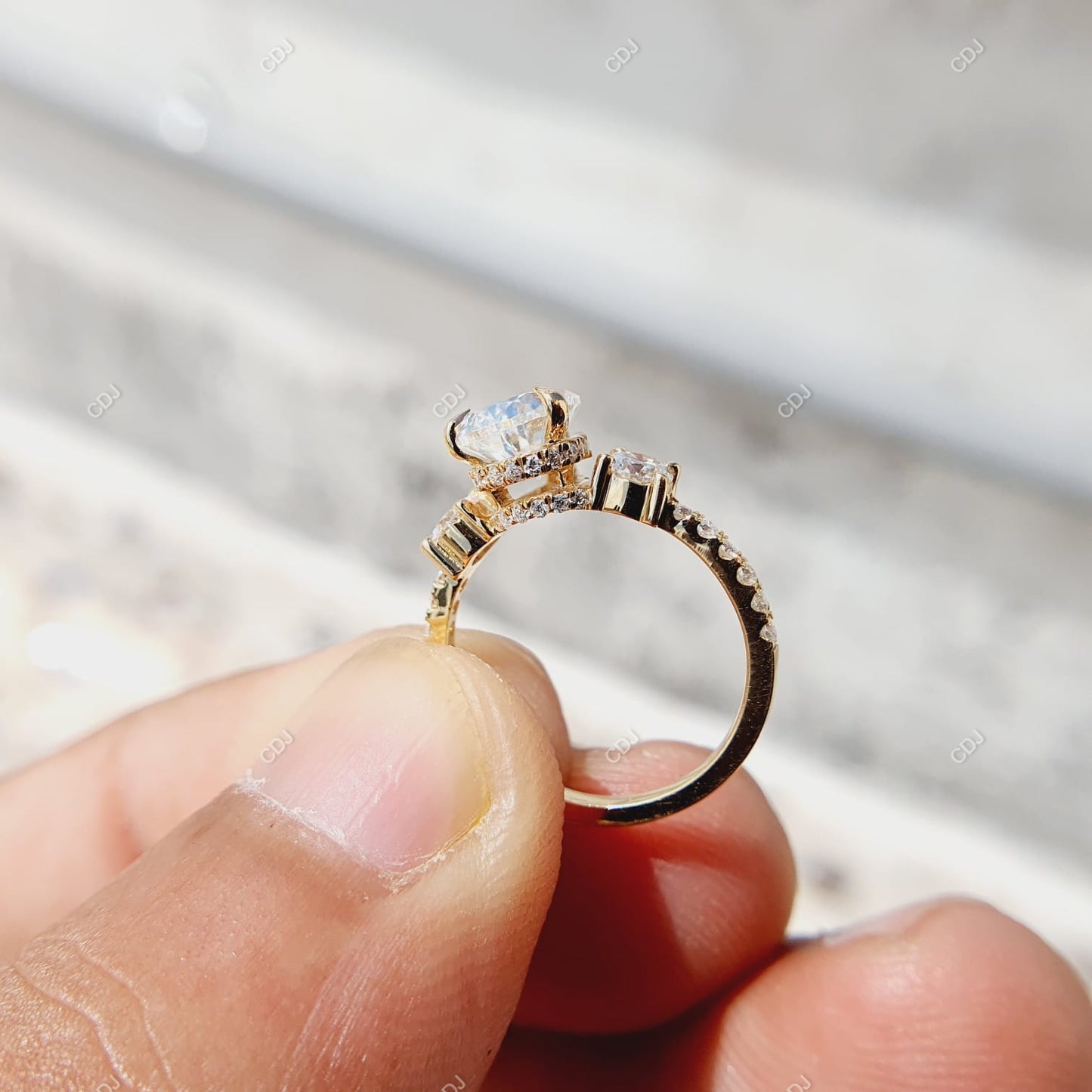 18K Gold 0.56 CTW Pear Cut Three-Stone Diamond Engagement Ring