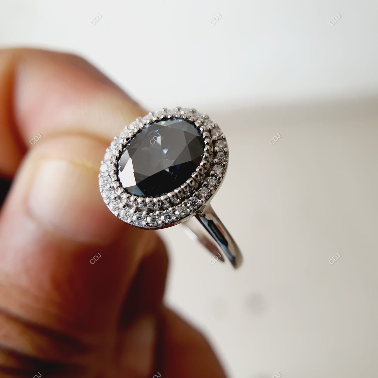 2.22 CTW Black Onyx Oval Cut Halo Diamond Engagement Ring Engagement Ring customdiamjewel