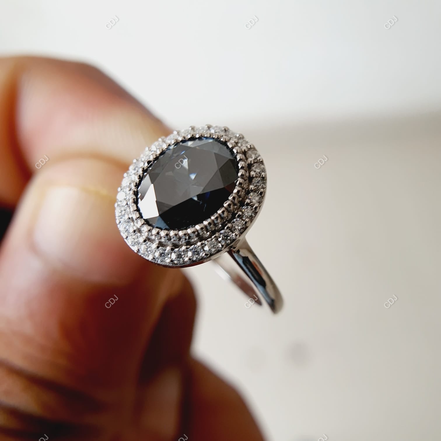 2.22 CTW Black Onyx Oval Cut Halo Diamond Engagement Ring Engagement Ring customdiamjewel