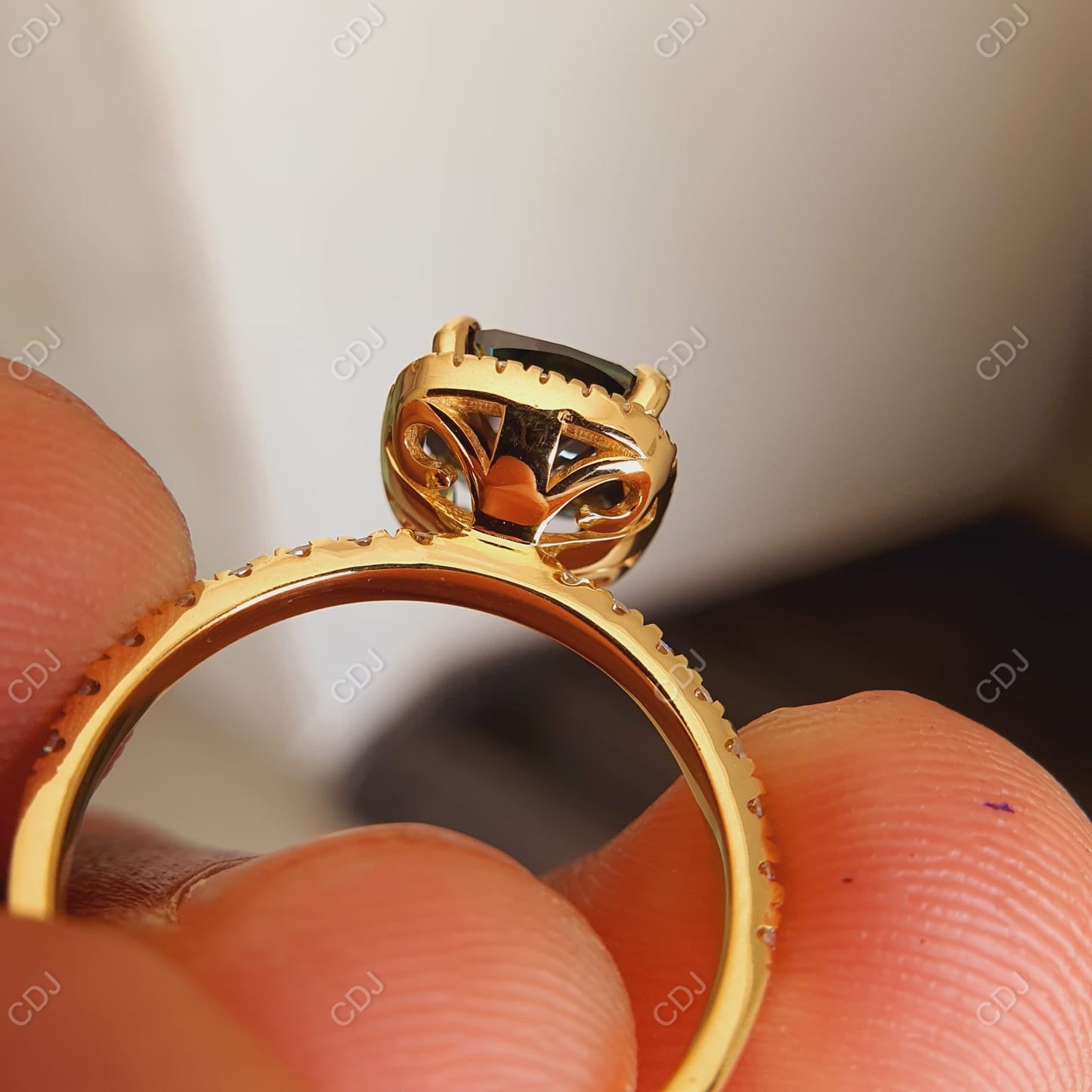 3.56 CTW Cushion Cut Blue Moissanite Halo Engagement Ring