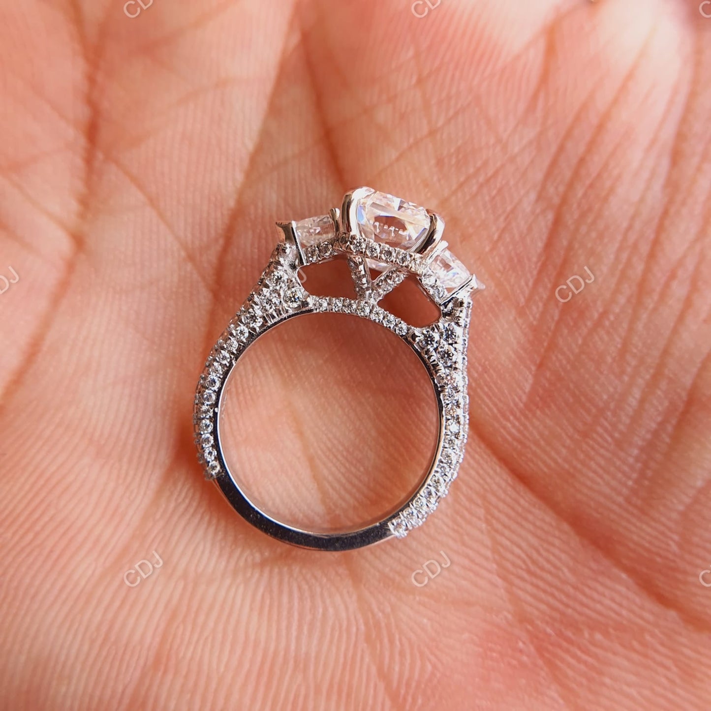 3.85 CTW 10K White Gold Three-Stone Pave Engagement Ring