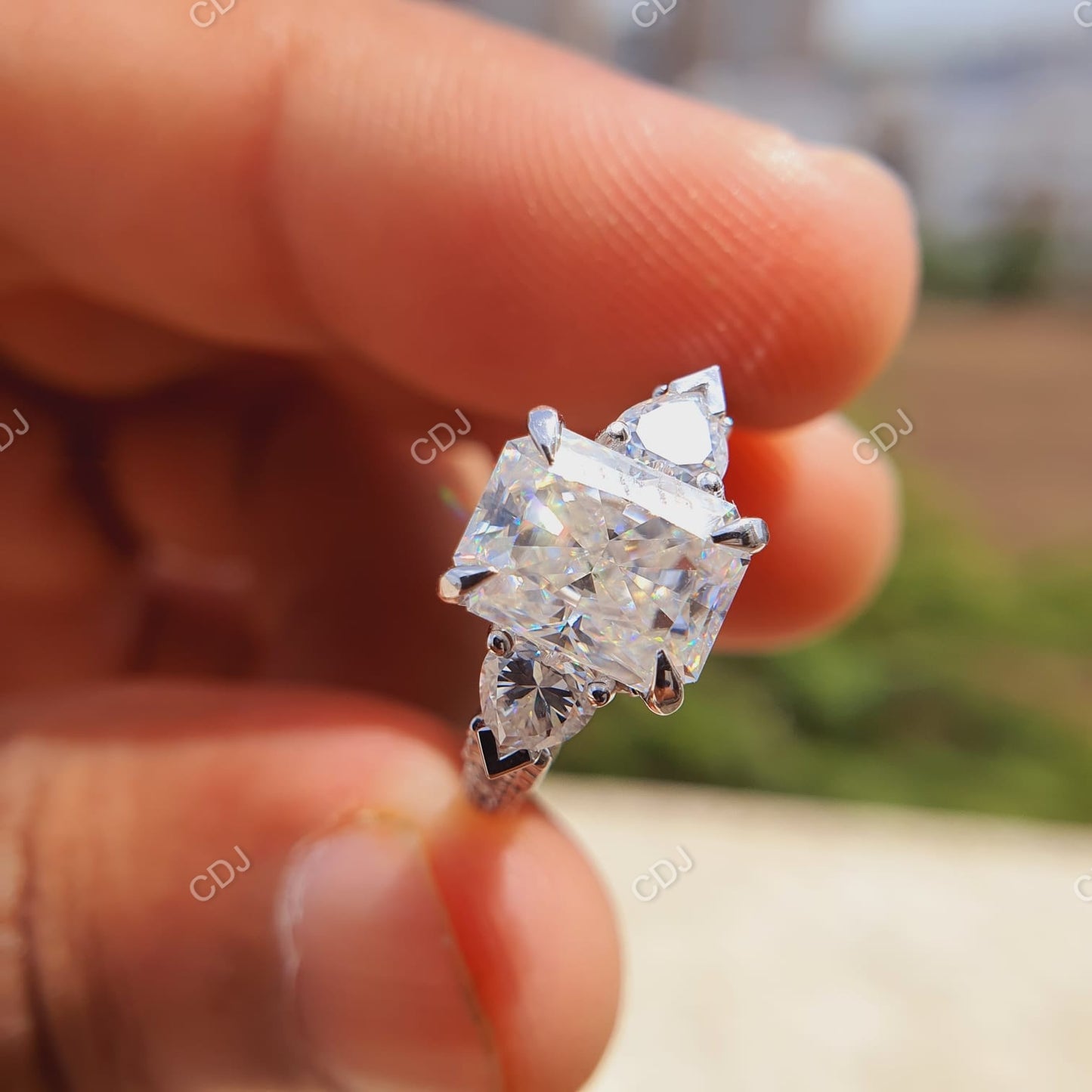 3.85 CTW 10K White Gold Three-Stone Pave Engagement Ring