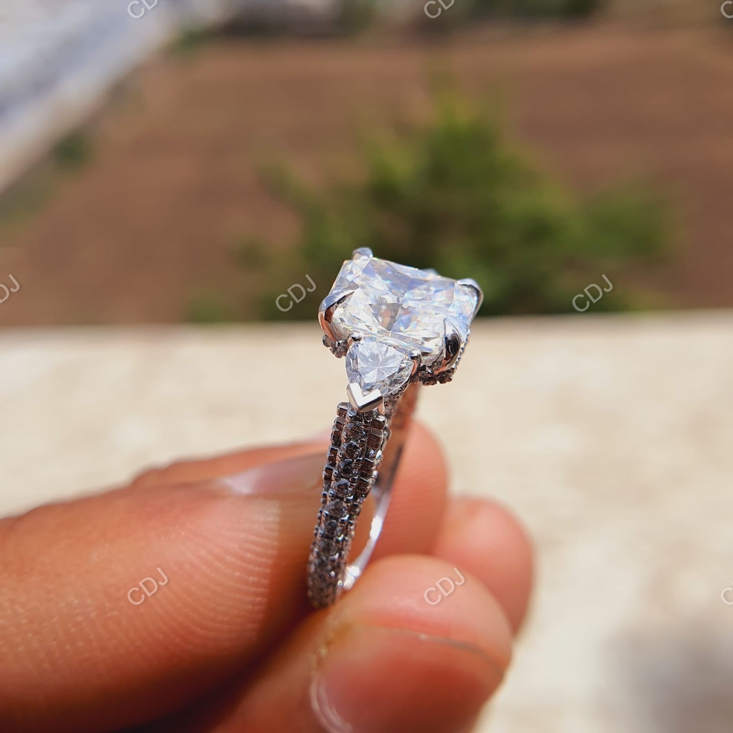 3.85 CTW 10K White Gold Three-Stone Pave Engagement Ring