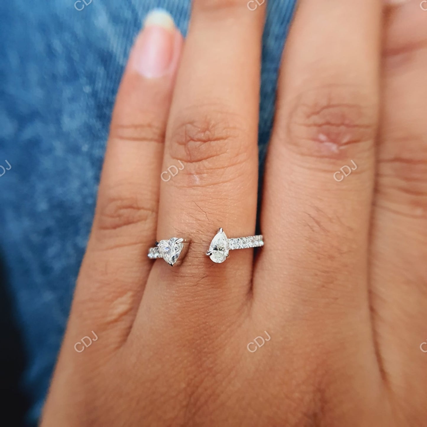 1.00 CTW 10K White Gold Lab-Grown Toi et Moi Ring