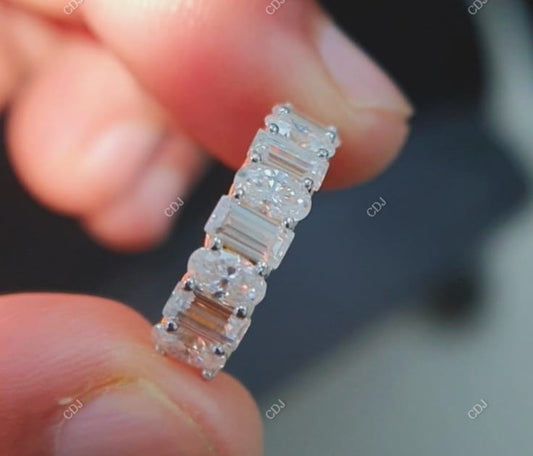 1.40 CTW Oval and Baguette Cut Lab-Grown Half Eternity Band Wedding Band customdiamjewel