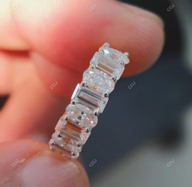 1.40 CTW Oval and Baguette Cut Lab-Grown Half Eternity Band